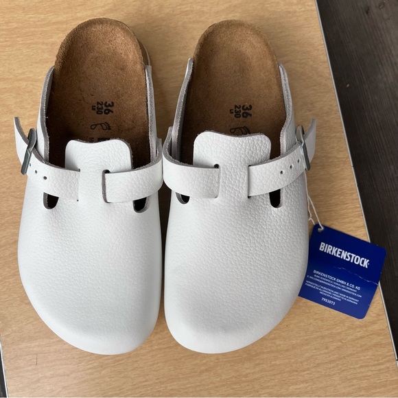 Birkenstock Boston Super Grip White Leather Clog Mules NWB Sz 36( 5-5.5 U.S.) - Picture 6 of 15